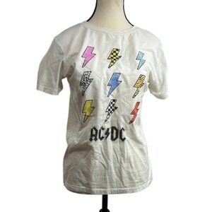AC/DC Graphic Band T-Shirt Womens Size S White Lightning Bolt Print Perryscope